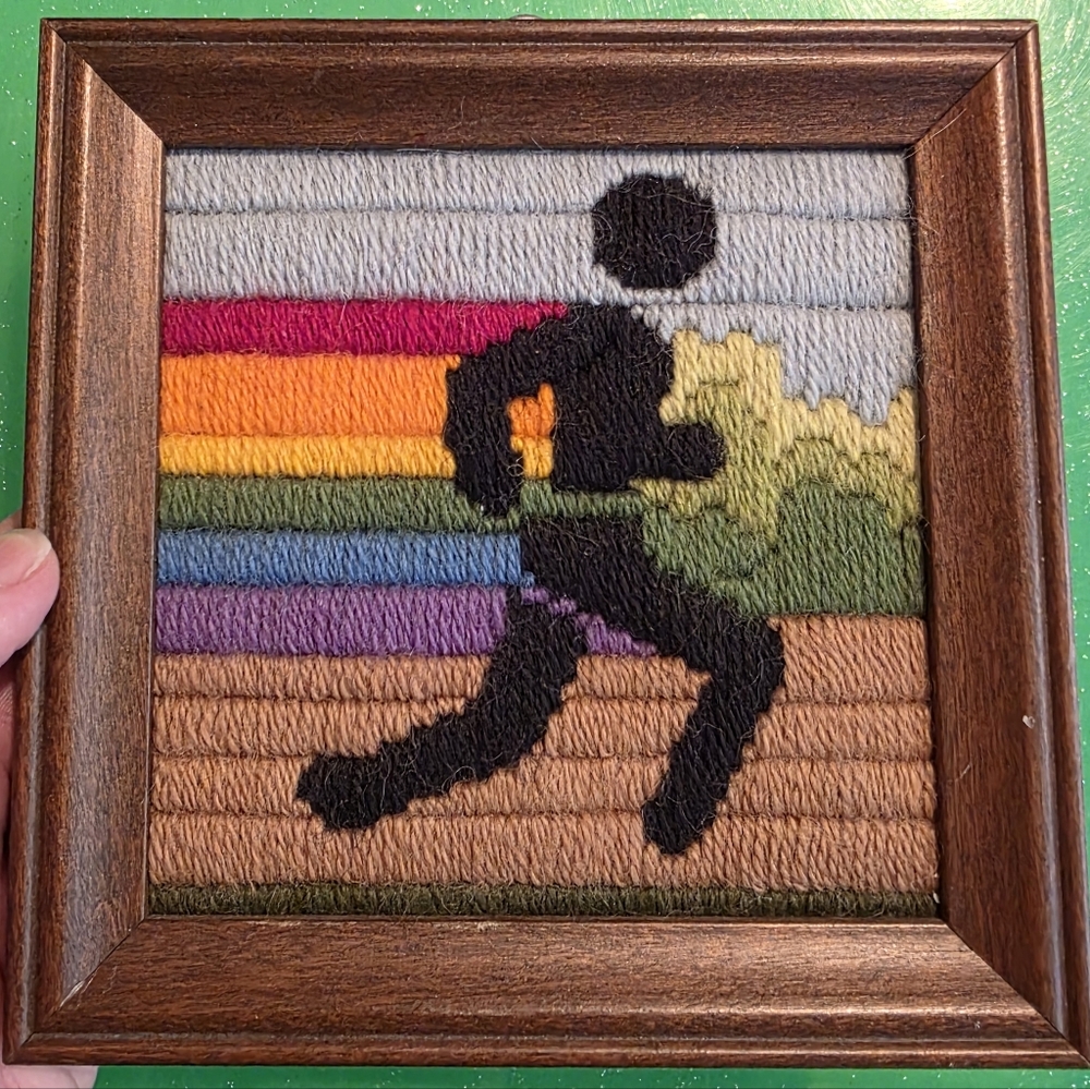 Colorful Running Silhouette Embroidery Art